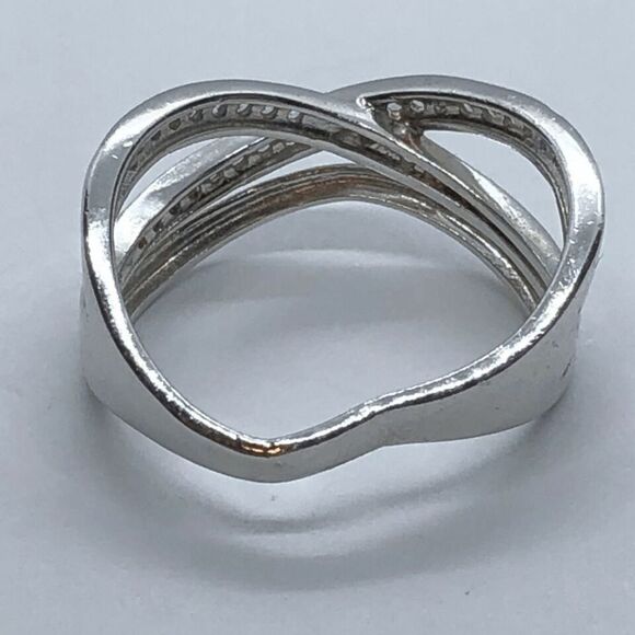 IBB CN 925 Sterling Silver Unique Gemstone Crisscross Design Ring - Size 9 - Picture 8 of 8